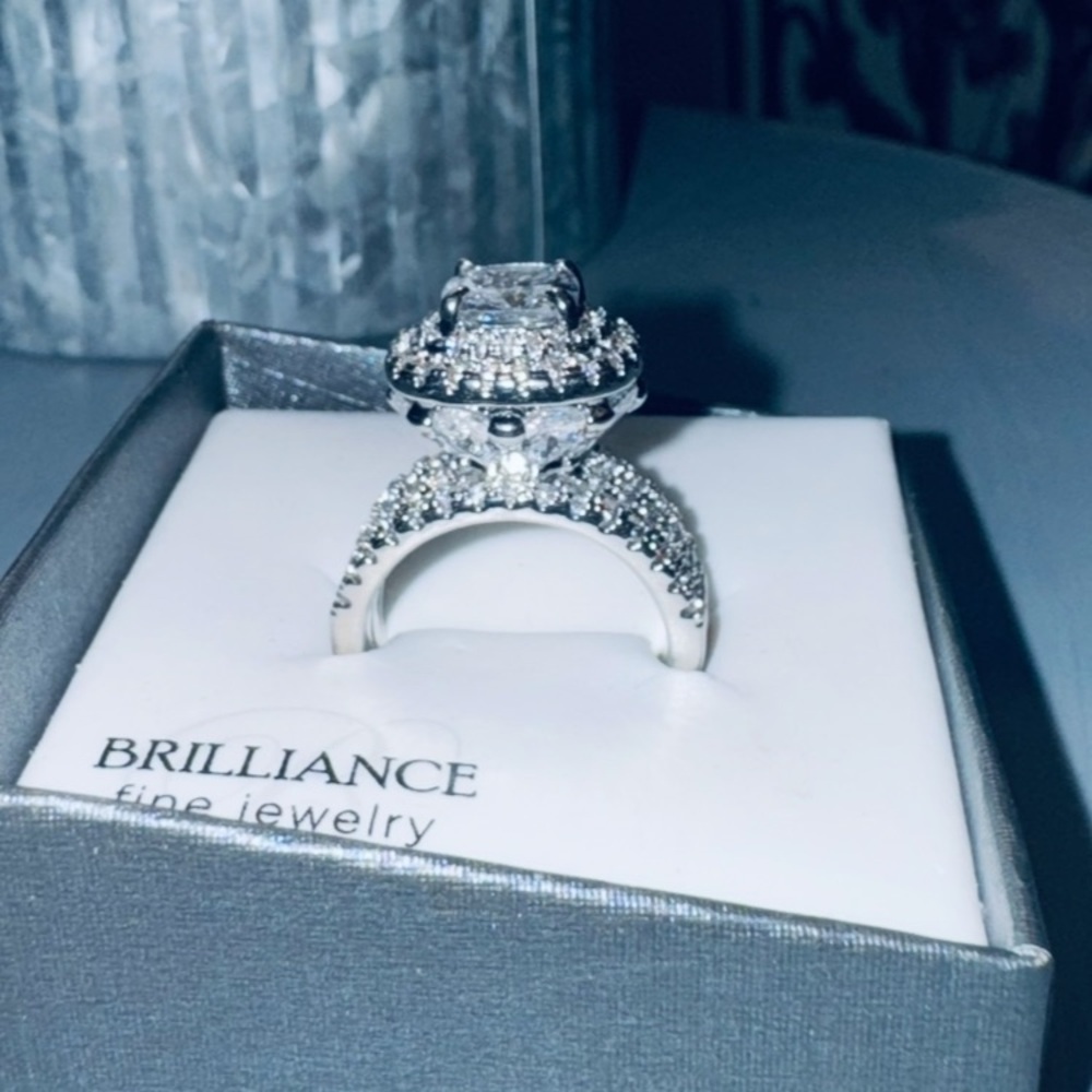 Women's Sterling Silver Halo Zircon Engagement Ring Cushion Cut 3ct center 8 - Picture 7 of 11